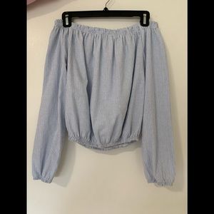 Pacsun White and Blue Striped Off the Shoulder Top